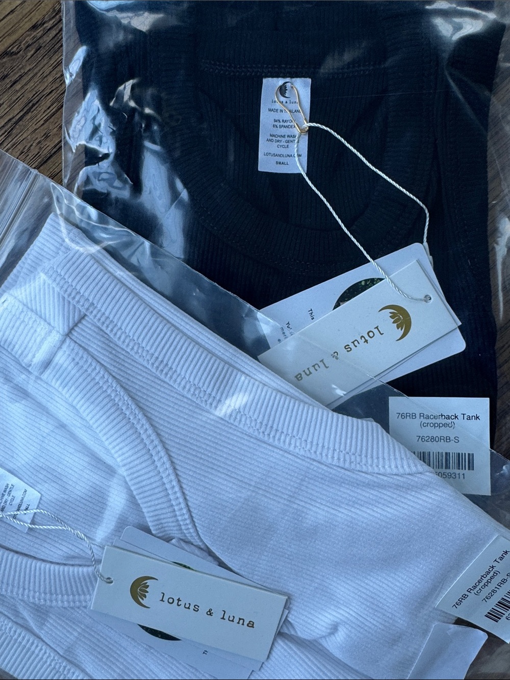 Lotus & Luna Set of Two White & Black Cropped Rio Racerback Ribbed Tanks Small - Picture 5 of 6